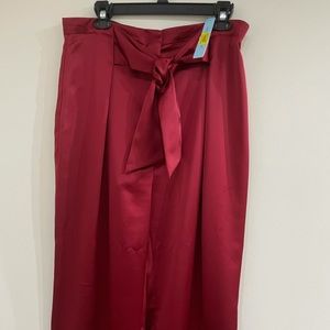 Vivid Wine Red Satin Wide Leg Pants - Size14